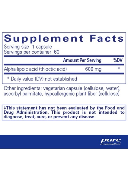 Alpha Lipoic Acid 600 mg 60 Kapsül Hypoallergenic Non Gmo Alfa Lipoik Asit modelleri