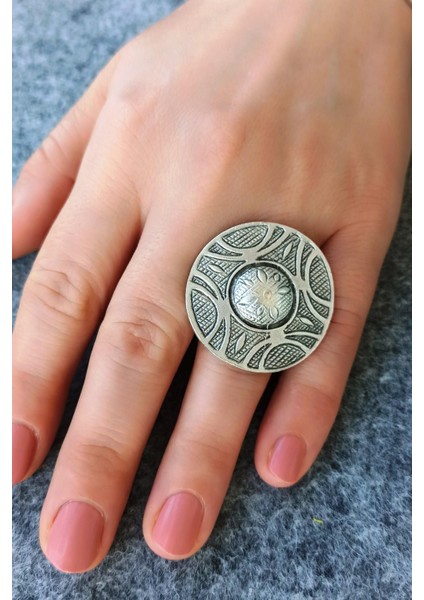 Daire Şekilli Kadın Yüzük Gümüş Kaplama Ayarlanabilir El Yapımı Kadın Yüzük
