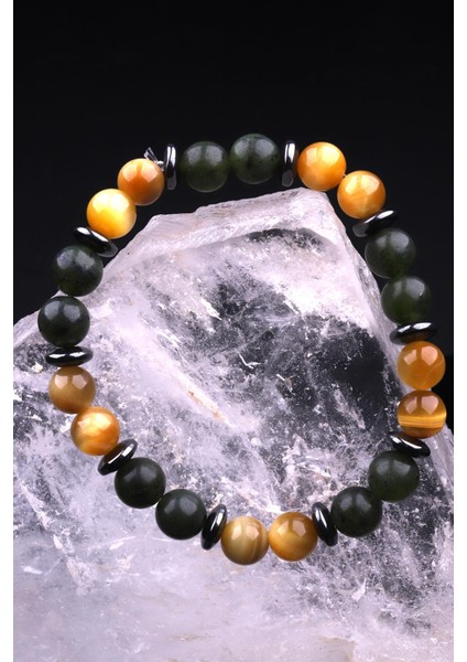 Kanada Yeşim - Kaplan Gözü - Hematit Doğal Taş Tasarım Bileklik