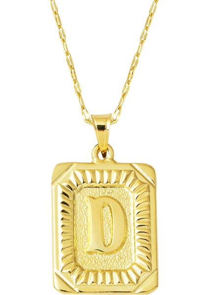 D Harf Kolye 14 Ayar Kare Altın Plakalı