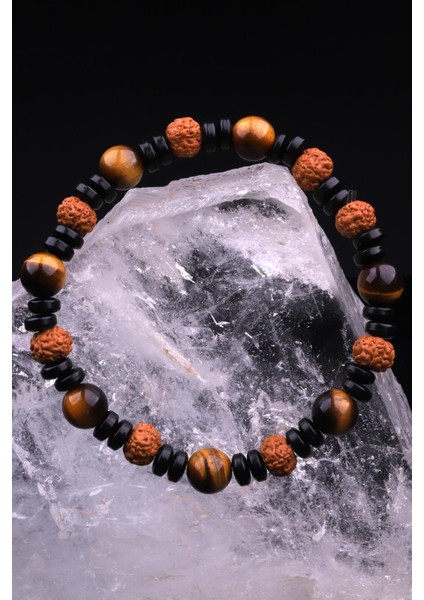 Kaplan Gözü -Rudraksha - Lav Doğal Taş Tasarım Bileklik