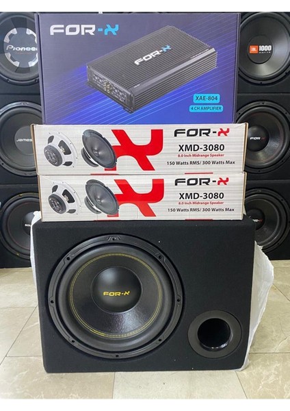 Set 30CM Bass 1200WAT 300RMS Forx 20CM Iki Takım Midrange Forx Anfi 4X80RMS Set Kablosu Hediye