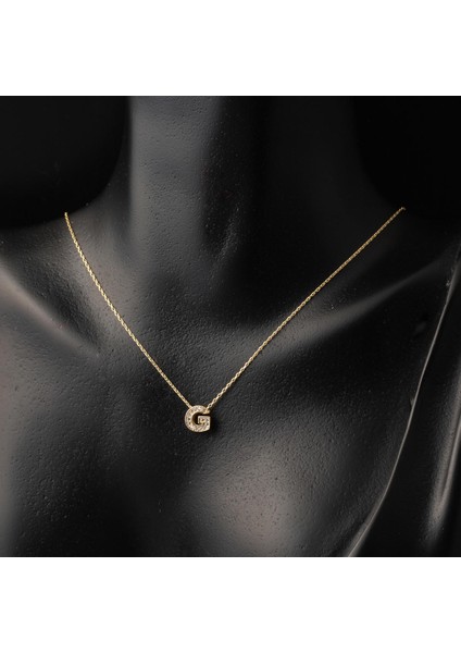 Taşlı G Harfli Minimal Harf Altın Kolye fiyatları