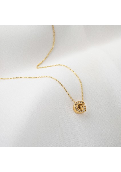 Taşlı G Harfli Minimal Harf Altın Kolye modelleri