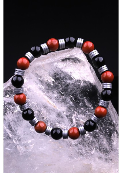 Red Jasper - Oniks - Hematit Doğal Taş Tasarım Bileklik