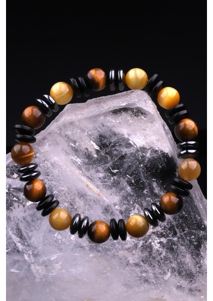 Kaplan Gözü - Hematit - Kokonat Doğal Taş Tasarım Bileklik