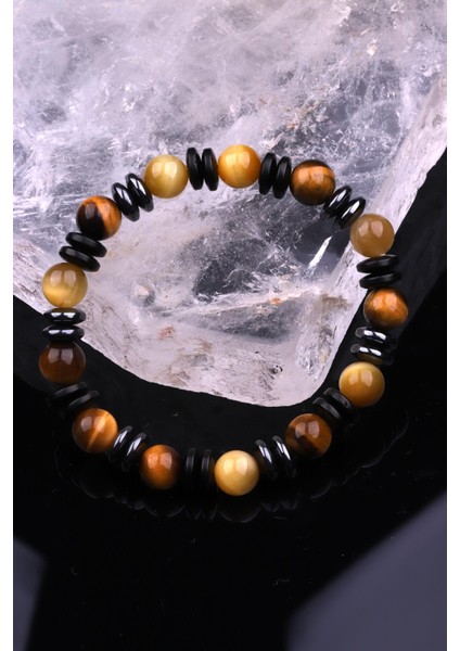 Kaplan Gözü - Hematit - Kokonat Doğal Taş Tasarım Bileklik fiyatları