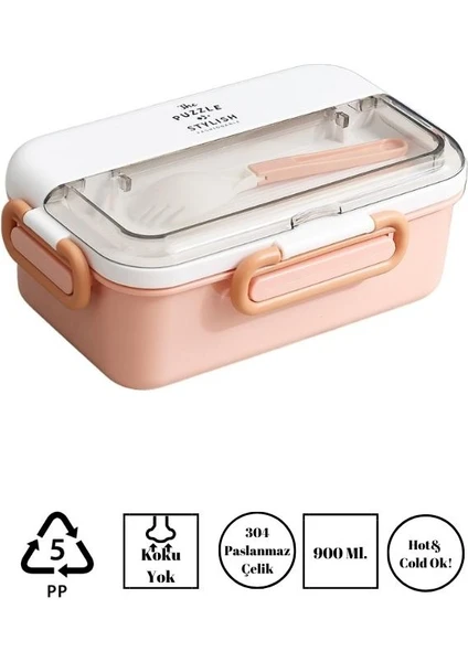 The Puzzle Lunch Box Tek Katlı Paslanmaz Çelik Kolay Kilitlenir Sefer Tası – 900 ml