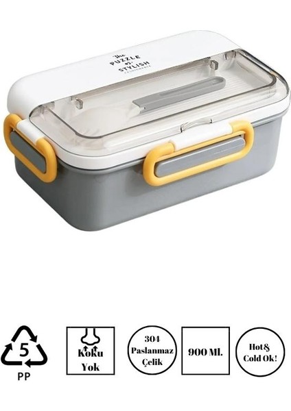The Puzzle Lunch Box Tek Katlı Paslanmaz Çelik Kolay Kilitlenir Sefer Tası – 900 ml