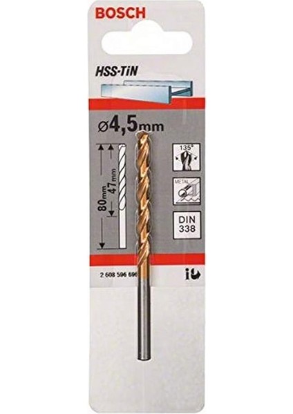 Titanyum Metal Matkap Ucu Hss-Tin, Dın 338 (4,5 x 47 x 80 Mm)