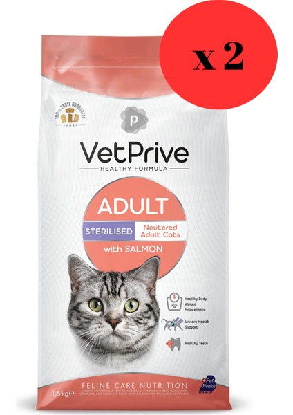 Vetprive Sterilised Somonlu Kısır Kedi Maması 1.5 kg x 2'li Paket