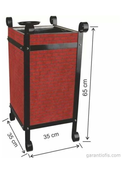 Garanti Metal 2107 Tuğla Dekorlu Kül Tablalı Kare Ahşap Bahçe Tipi Çöp Kovası (45 Litre)