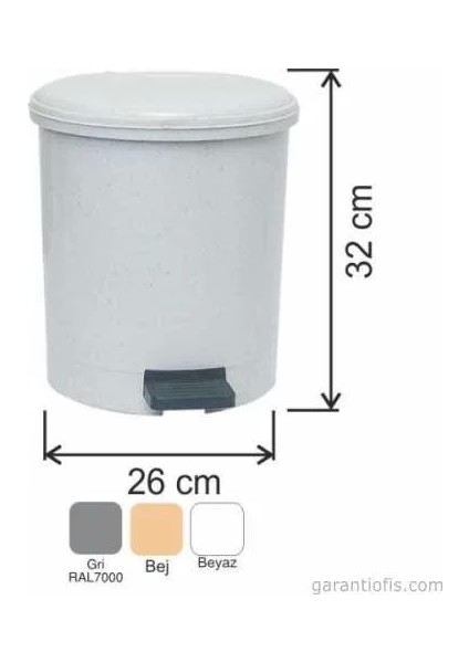 Garanti Metal 7137 Plastik Iç Kovalı Yuvarlak Pedallı Çöp Kovası (15 Litre)