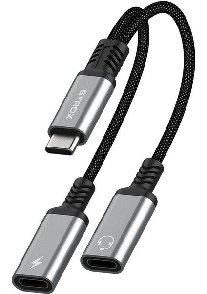 Syrox DT40T-TT Type 3.0 Type-C /type-C / Type- C Dönüştürücü Kulaklık Şarj Dönüştürücü Hasir Kablolu Gri