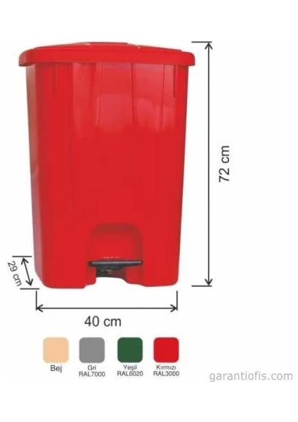 Garanti Metal 7144 Tekerlekli Plastik Iç Kovasız Köşeli Pedallı Çöp Kovası (85 Litre)