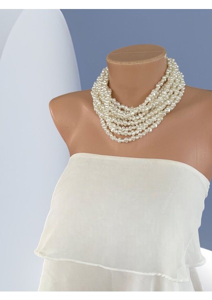 El Yapımı Pirinç Form Inci Choker