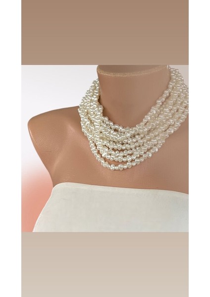 El Yapımı Pirinç Form Inci Choker