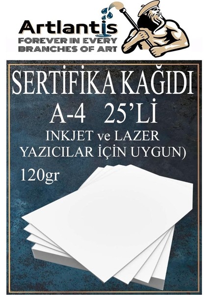 A4 Sertifika Kağıdı Kalın 25 Adet Gramajlı Fotokopi Kağıdı 120 gr Tüm Yazıcılara Uyumlu 21X29.7 cm Kalın Baskı Kağıdı