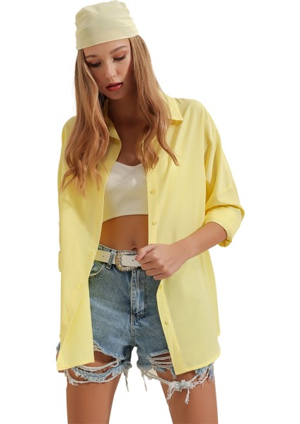 Kadın Oversize Uzun Basic Gömlek