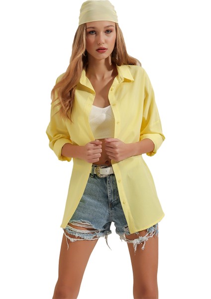 Kadın Oversize Uzun Basic Gömlek