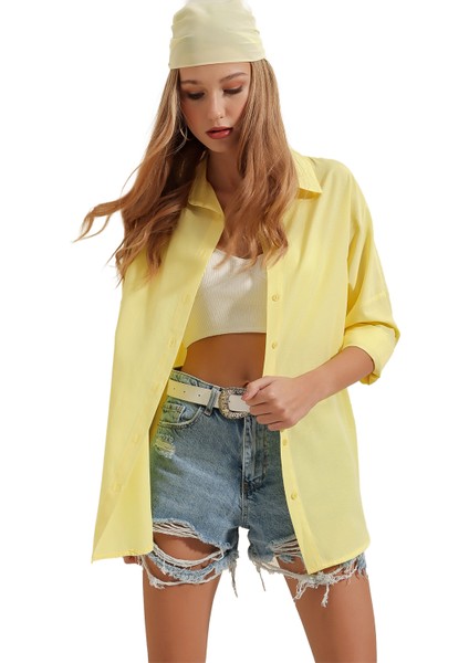 Kadın Oversize Uzun Basic Gömlek