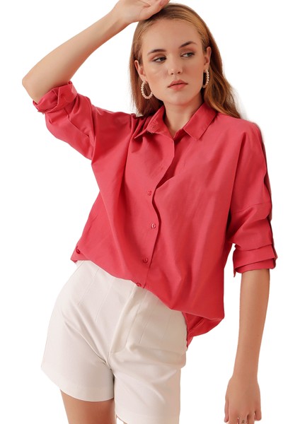 Kadın Oversize Uzun Basic Gömlek