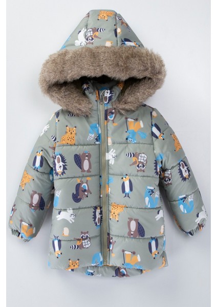 Trend Sevimli Rakun & Köstebek Figürlü Kışlık Varaklı-Kürklü Kapüşonlu Kışlık Mont