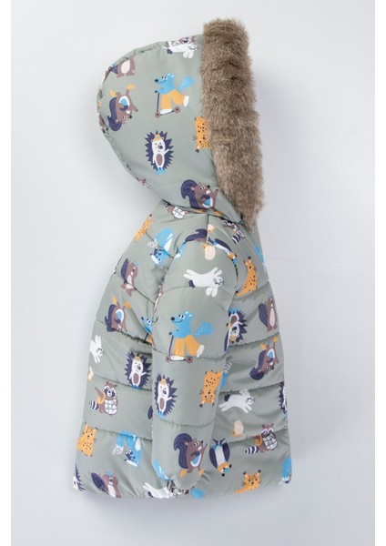 Trend Sevimli Rakun & Köstebek Figürlü Kışlık Varaklı-Kürklü Kapüşonlu Kışlık Mont fiyatları