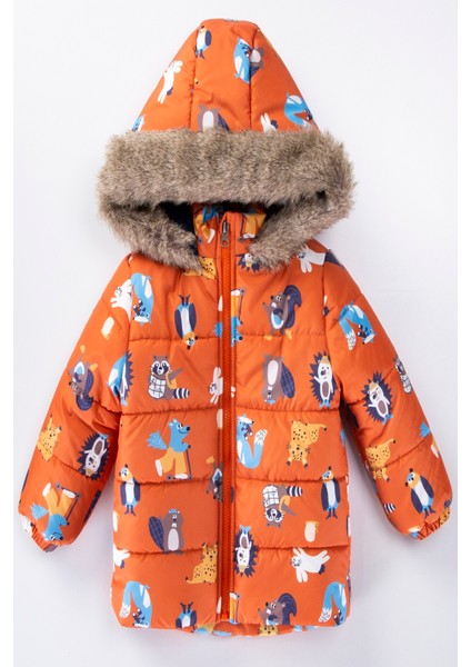 Trend Sevimli Rakun & Köstebek Figürlü Kışlık Varaklı-Kürklü Kapüşonlu Kışlık Mont