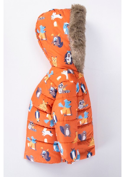 Trend Sevimli Rakun & Köstebek Figürlü Kışlık Varaklı-Kürklü Kapüşonlu Kışlık Mont fiyatları