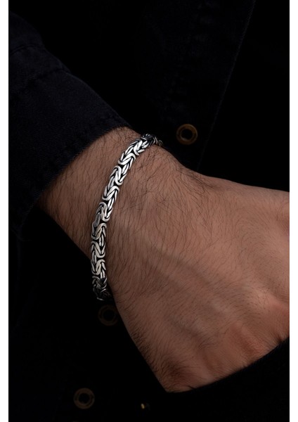 Erkek Gümüş Bileklik - 5.2mm Yassı Ezme Kral Model 925 Ayar Gümüş Erkek Bileklik fiyatları