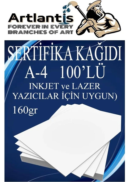 A4 Sertifika Kağıdı Kalın 100 Adet Gramajlı Fotokopi Kağıdı 160 gr Tüm Yazıcılara Uyumlu 21X29.7 cm Kalın Baskı Kağıdı