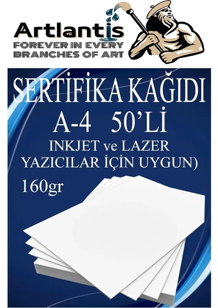 A4 Sertifika Kağıdı Kalın 50 Adet Gramajlı Fotokopi Kağıdı 160 gr Tüm Yazıcılara Uyumlu 21X29.7 cm Kalın Baskı Kağıdı