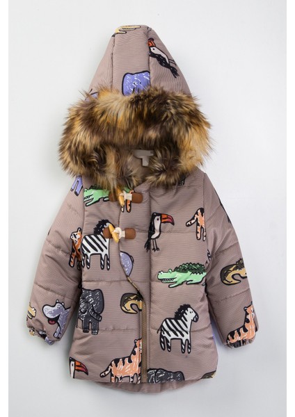 Bebek Sevimli Hayvanlar Figürlü Kışlık Iç Astarı Kürklü Kapüşonu Varaklı Kışlık Mont