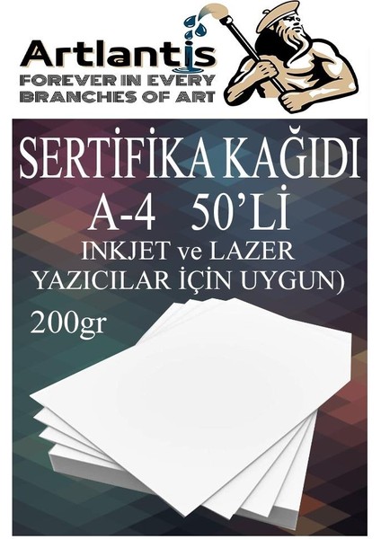 A4 Sertifika Kağıdı Kalın 50 Adet Gramajlı Fotokopi Kağıdı 200 gr Tüm Yazıcılara Uyumlu 21X29.7 cm Kalın Baskı Kağıdı