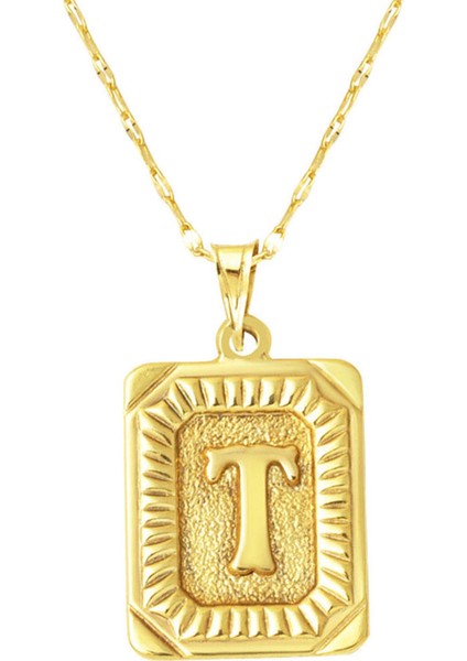 14 Ayar Altın T Harf Kolye Kare Plakalı