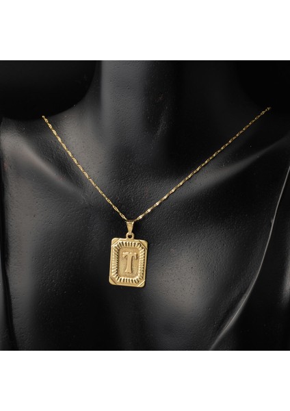 14 Ayar Altın T Harf Kolye Kare Plakalı fiyatları