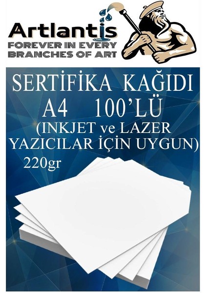 A4 Sertifika Kağıdı Kalın 100 Adet Gramajlı Fotokopi Kağıdı 220 gr Tüm Yazıcılara Uyumlu 21X29.7 cm Kalın Baskı Kağıdı