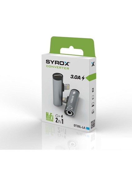 Syrox DT30L-LA 3.0A Audıo /type-C Iphone Lıghtnıng Dönüştürücü Siyah