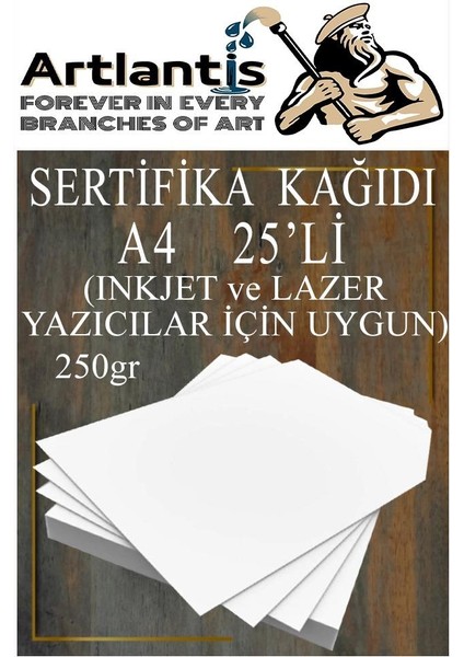 A4 Sertifika Kağıdı Kalın 25 Adet Gramajlı Fotokopi Kağıdı 250 gr Tüm Yazıcılara Uyumlu 21X29.7 cm Kalın Baskı Kağıdı