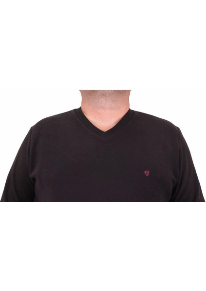 Mocgrande Büyük Beden Selanik V Yaka Classic Sweat 23201 Sıyah fırsatları