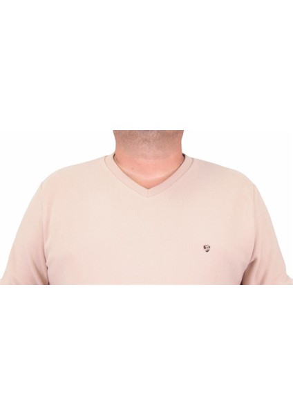 Mocgrande Büyük Beden Selanik V Yaka Classic Sweat 23201 Bej fırsatları