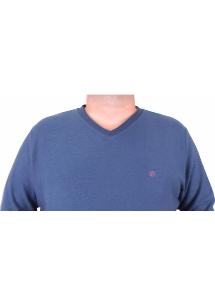 Mocgrande Büyük Beden Selanik V Yaka Classic Sweat 23201 Marin fırsatları