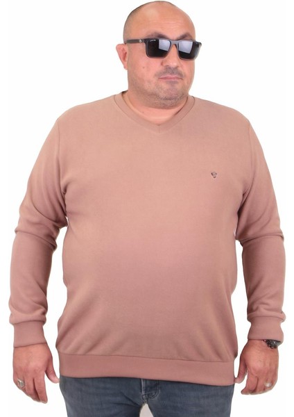 Mocgrande Büyük Beden Selanik V Yaka Classic Sweat 23201 S.kahve
