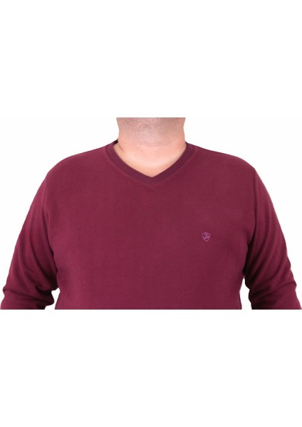 Mocgrande Büyük Beden Selanik V Yaka Classic Sweat 23201 Murdum fırsatları