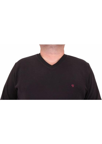 Büyük Beden Selanik V Yaka Classic Sweat 23201 Sıyah fırsatları