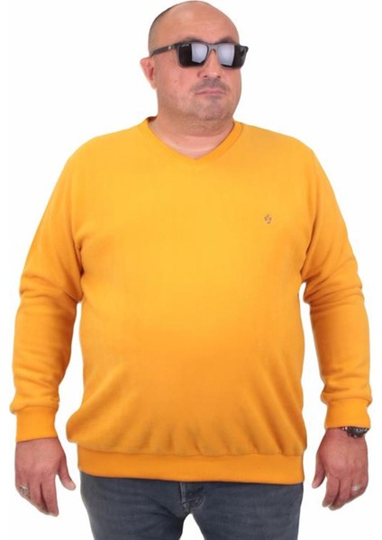Büyük Beden Selanik V Yaka Classic Sweat 23201 Hardal