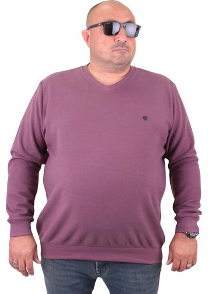 Büyük Beden Selanik V Yaka Classic Sweat 23201 Eflatun