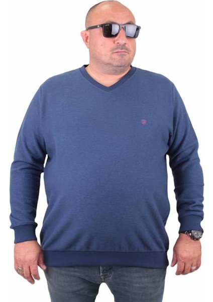 Büyük Beden Selanik V Yaka Classic Sweat 23201 Marin