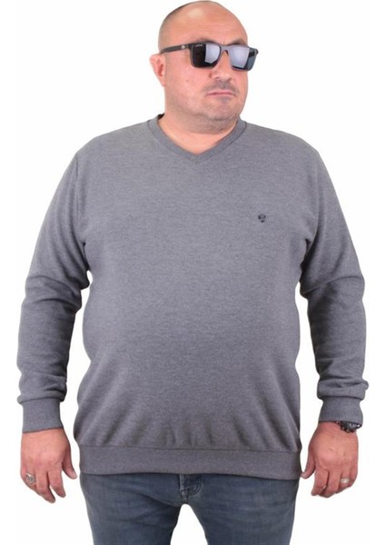 Büyük Beden Selanik V Yaka Classic Sweat 23201 Antrasıt